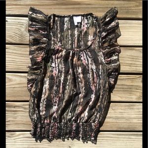 EUC FULL TILT SHEER PRINT RUFFLE SLEEVES BLOUSE